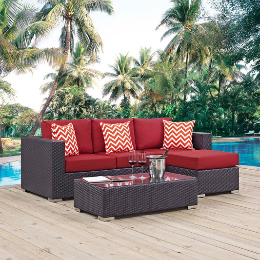 Convene 3 Piece Outdoor Patio Sofa Set - Espresso Red
