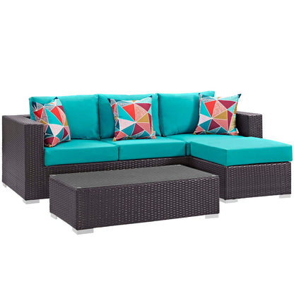 Convene 3 Piece Outdoor Patio Sofa Set - Espresso Turquoise