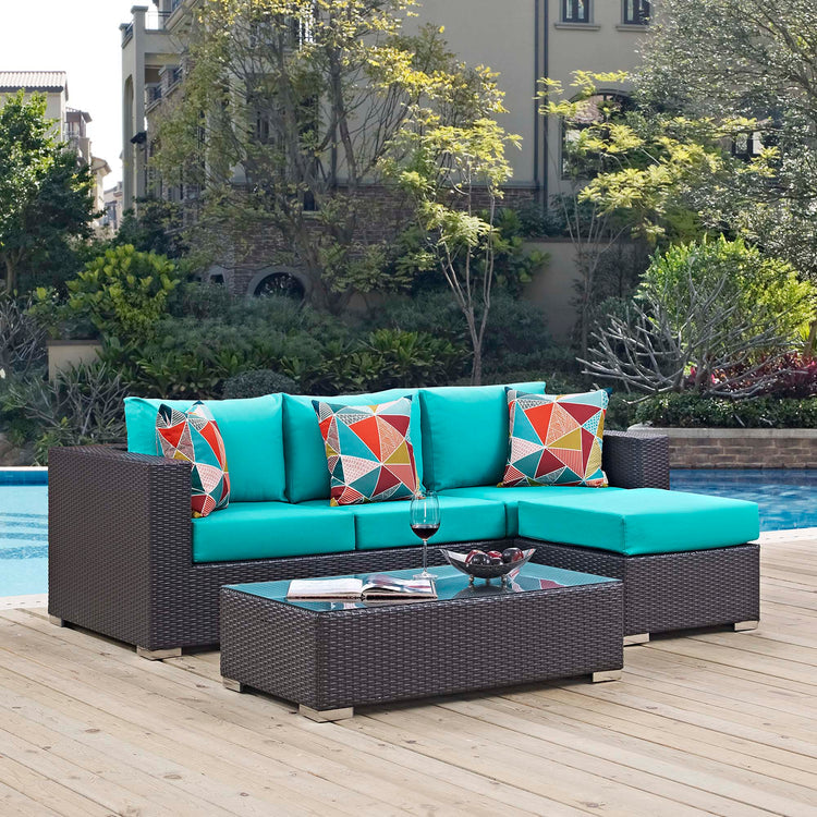 Convene 3 Piece Outdoor Patio Sofa Set - Espresso Turquoise