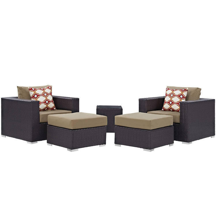 Convene 5 Piece Outdoor Patio Sectional Set - Espresso Mocha