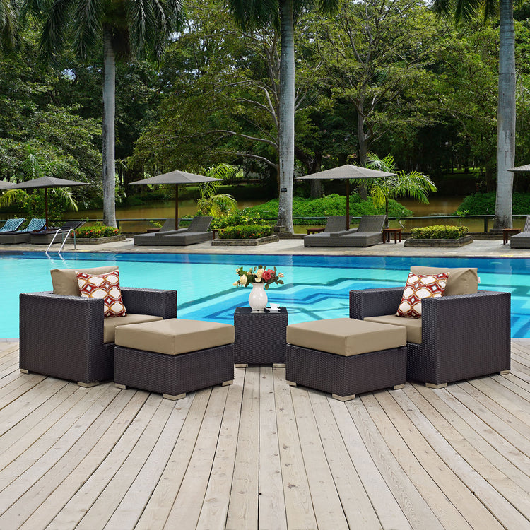 Convene 5 Piece Outdoor Patio Sectional Set - Espresso Mocha