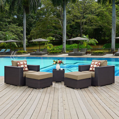 Convene 5 Piece Outdoor Patio Sectional Set - Espresso Mocha