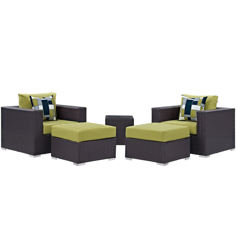 Convene 5 Piece Outdoor Patio Sectional Set - Espresso Peridot