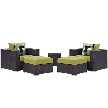 Convene 5 Piece Outdoor Patio Sectional Set - Espresso Peridot
