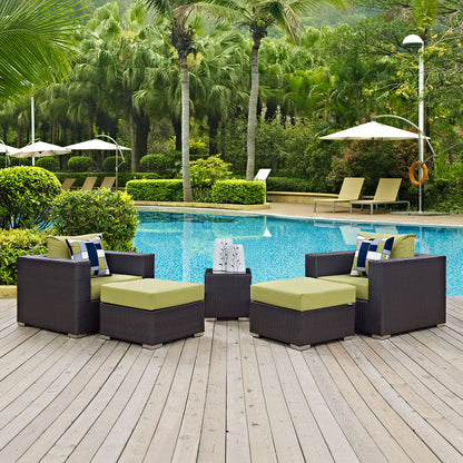 Convene 5 Piece Outdoor Patio Sectional Set - Espresso Peridot