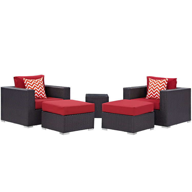 Convene 5 Piece Outdoor Patio Sectional Set - Espresso Red