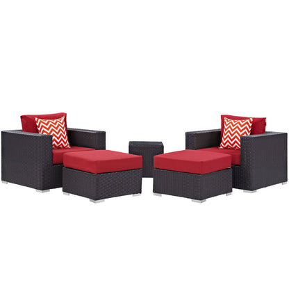 Convene 5 Piece Outdoor Patio Sectional Set - Espresso Red
