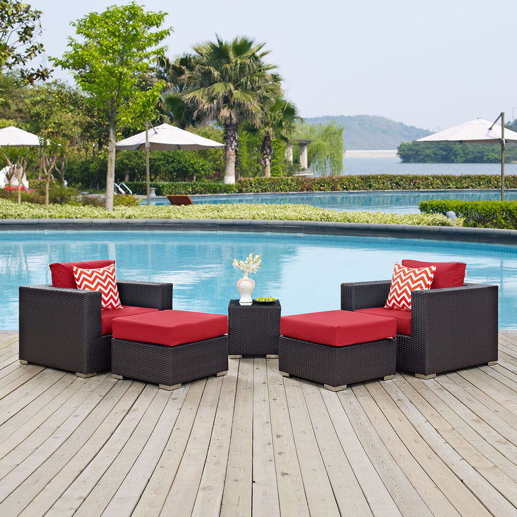 Convene 5 Piece Outdoor Patio Sectional Set - Espresso Red