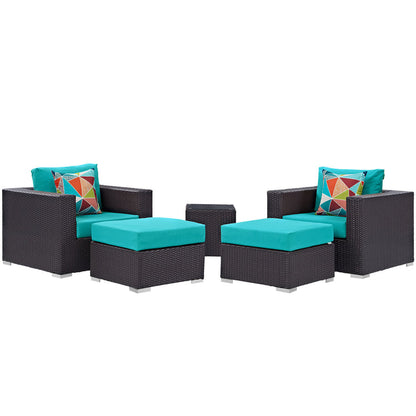 Convene 5 Piece Outdoor Patio Sectional Set - Espresso Turquoise