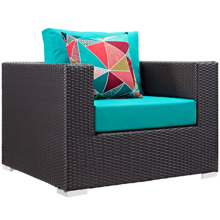 Convene 5 Piece Outdoor Patio Sectional Set - Espresso Turquoise