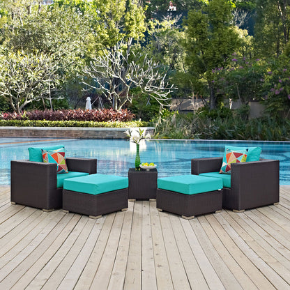 Convene 5 Piece Outdoor Patio Sectional Set - Espresso Turquoise
