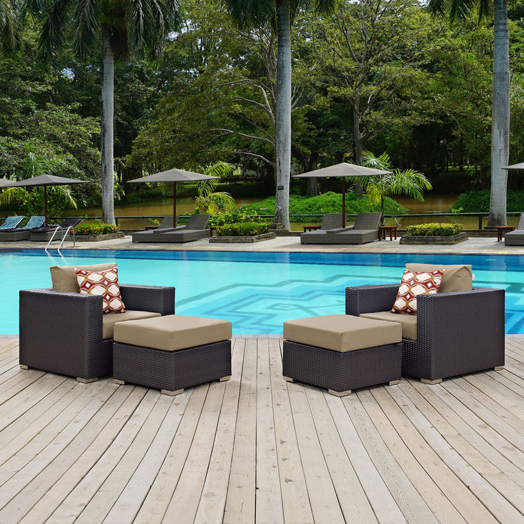 Convene 4 Piece Outdoor Patio Sectional Set - Espresso Mocha