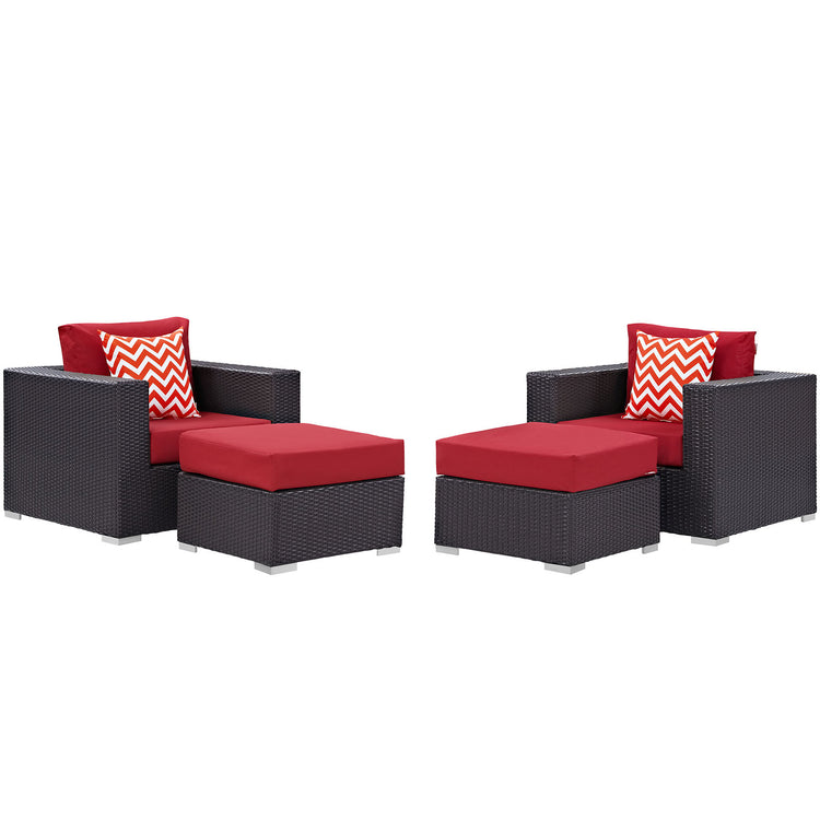 Convene 4 Piece Outdoor Patio Sectional Set - Espresso Red