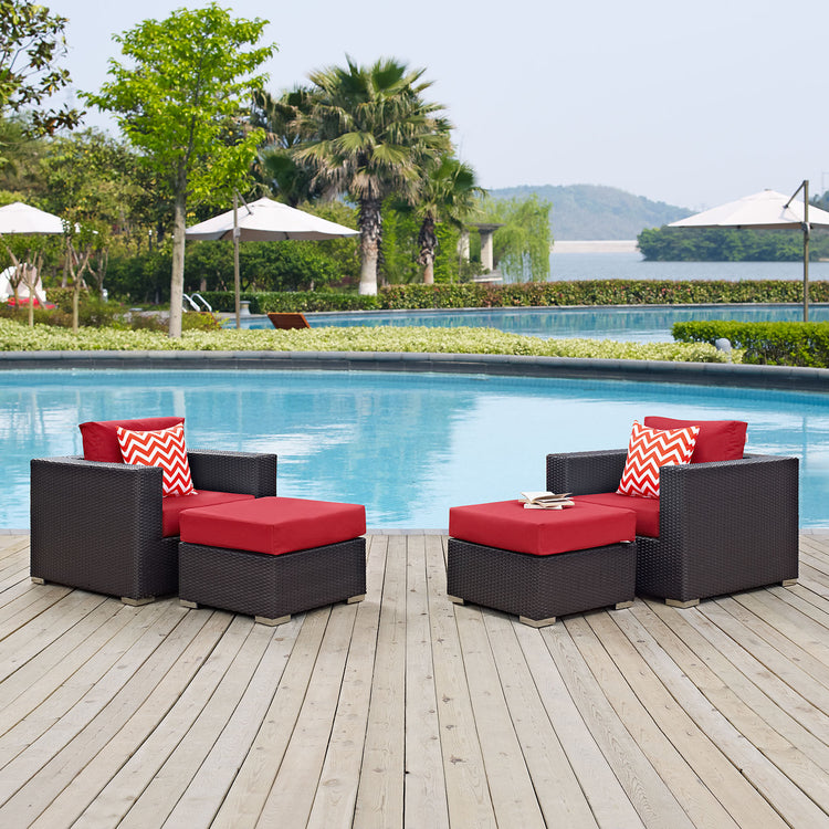 Convene 4 Piece Outdoor Patio Sectional Set - Espresso Red