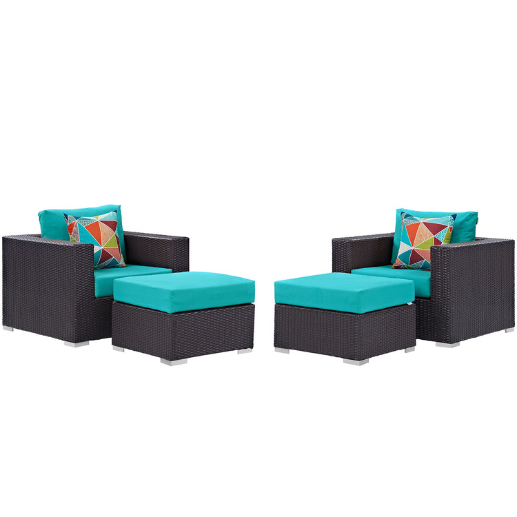Convene 4 Piece Outdoor Patio Sectional Set - Espresso Turquoise