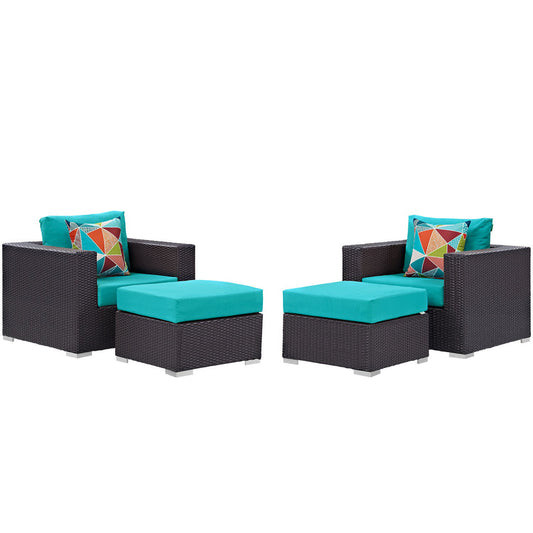 Convene 4 Piece Outdoor Patio Sectional Set - Espresso Turquoise