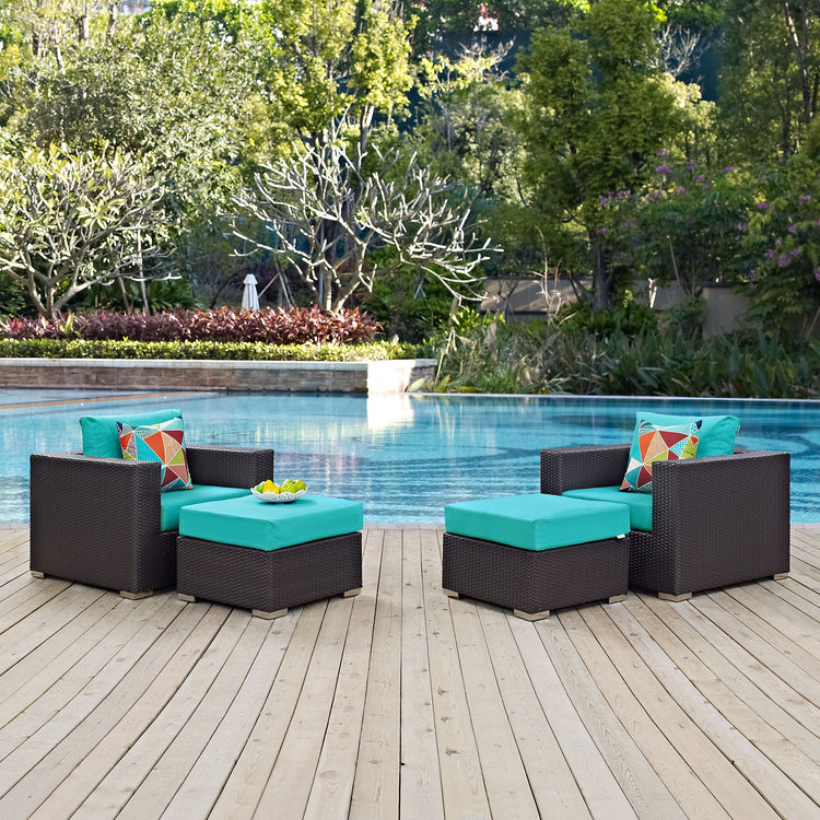 Convene 4 Piece Outdoor Patio Sectional Set - Espresso Turquoise