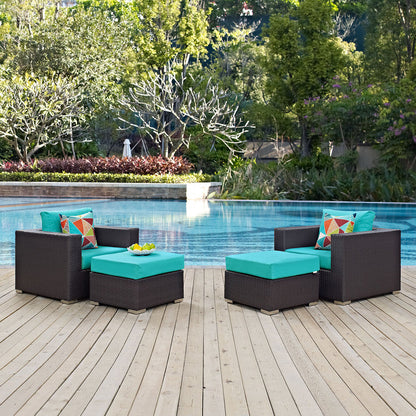 Convene 4 Piece Outdoor Patio Sectional Set - Espresso Turquoise