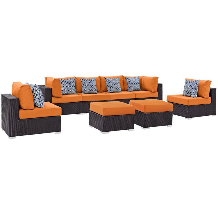 Convene 8 Piece Outdoor Sectional Set - Espresso Orange