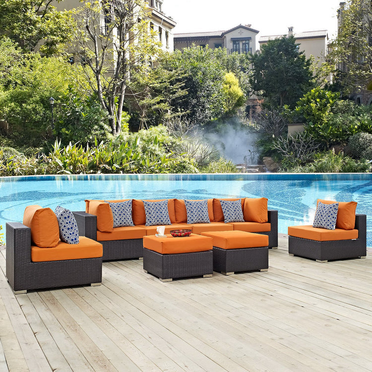 Convene 8 Piece Outdoor Sectional Set - Espresso Orange