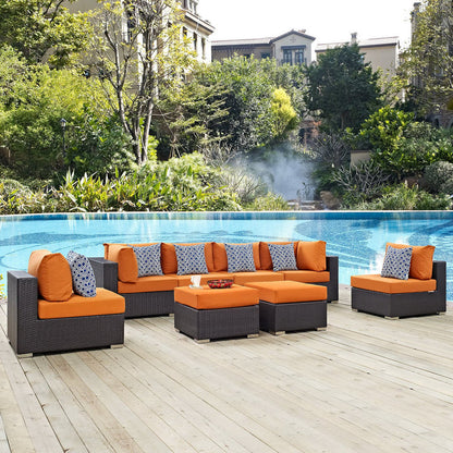 Convene 8 Piece Outdoor Sectional Set - Espresso Orange