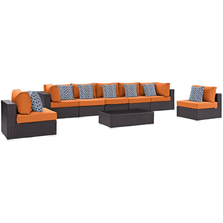 Convene 8 Piece Outdoor Sectional Set - Espresso Orange