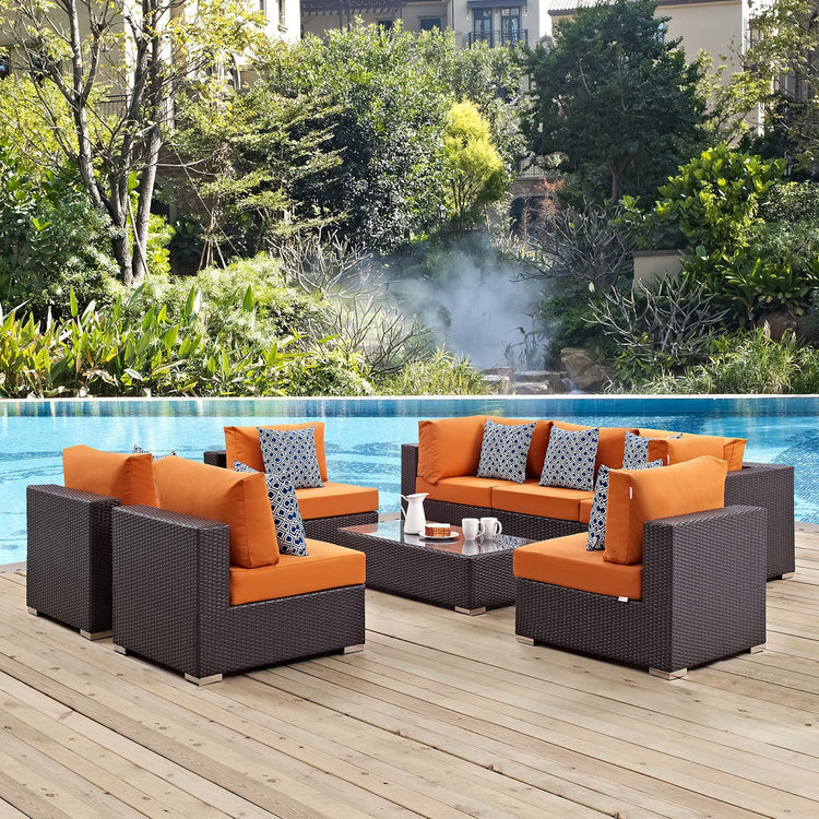 Convene 8 Piece Outdoor Sectional Set - Espresso Orange