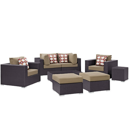 Convene 8 Piece Outdoor Patio Sectional Set - Espresso Mocha