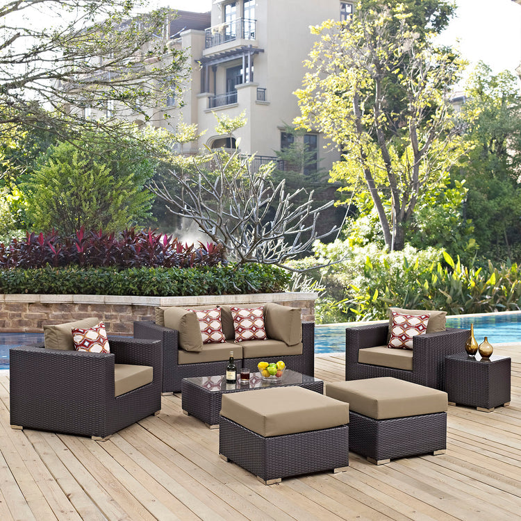 Convene 8 Piece Outdoor Patio Sectional Set - Espresso Mocha