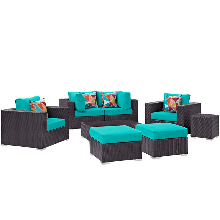 Convene 8 Piece Outdoor Patio Sectional Set - Espresso Turquoise