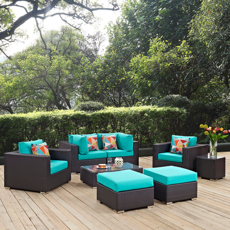 Convene 8 Piece Outdoor Patio Sectional Set - Espresso Turquoise