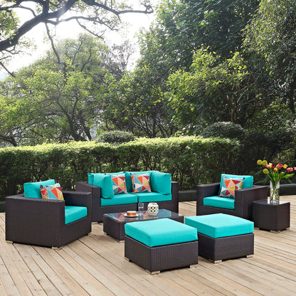 Convene 8 Piece Outdoor Patio Sectional Set - Espresso Turquoise