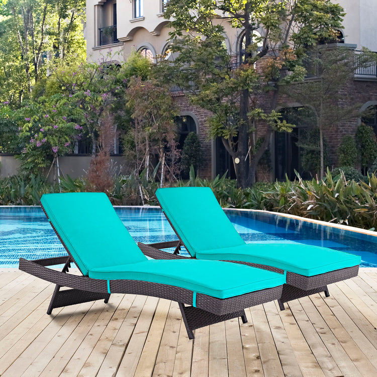 Convene Outdoor Patio Chaise Set of 2 - Espresso Turquoise