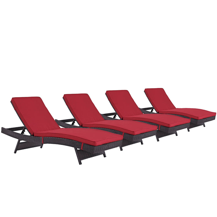 Convene Outdoor Patio Chaise Set of 4 - Espresso Red