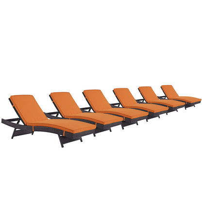 Convene Outdoor Patio Chaise Set of 6 - Espresso Orange
