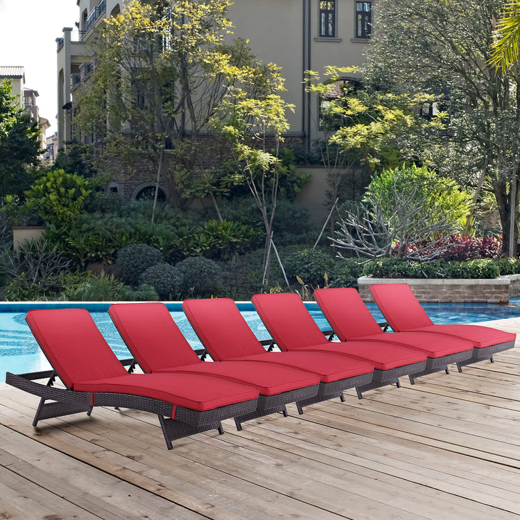 Convene Outdoor Patio Chaise Set of 6 - Espresso Red