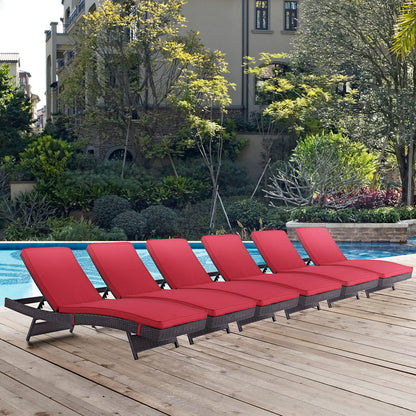 Convene Outdoor Patio Chaise Set of 6 - Espresso Red