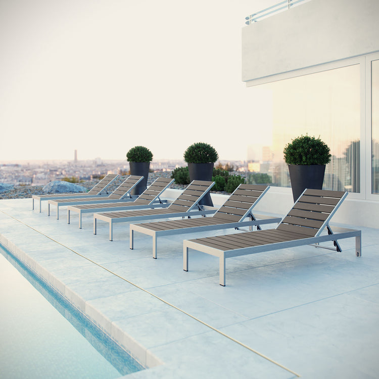 Shore Outdoor Patio Aluminum Chaise Set of 6 - Default Title