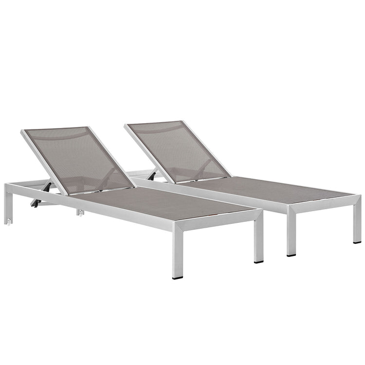 Shore Outdoor Patio Aluminum Chaise Set of 2 - Silver Gray
