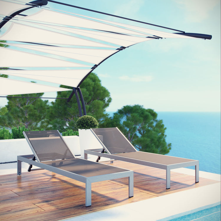 Shore Outdoor Patio Aluminum Chaise Set of 2 - Silver Gray