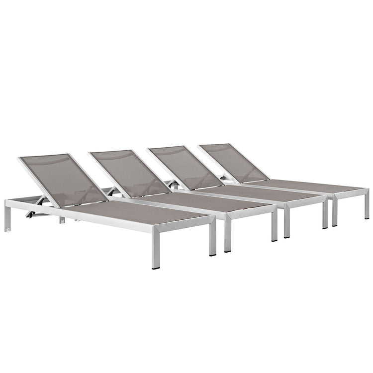 Shore Outdoor Patio Aluminum Chaise Set of 4 - Silver Gray