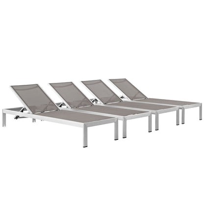 Shore Outdoor Patio Aluminum Chaise Set of 4 - Silver Gray