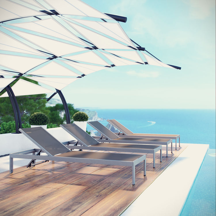 Shore Outdoor Patio Aluminum Chaise Set of 4 - Silver Gray