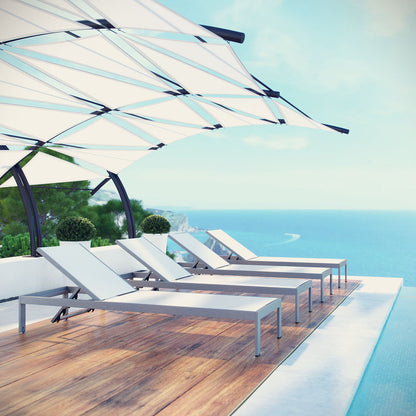 Shore Outdoor Patio Aluminum Chaise Set of 4 - Silver White