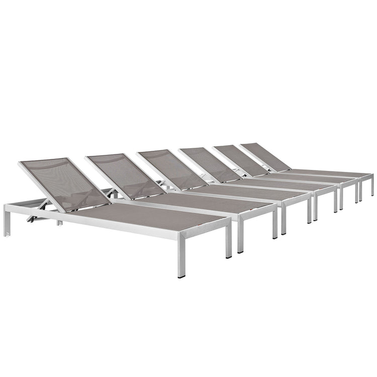 Shore Outdoor Patio Aluminum Chaise Set of 6 - Silver Gray
