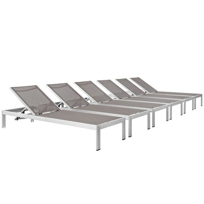 Shore Outdoor Patio Aluminum Chaise Set of 6 - Silver Gray