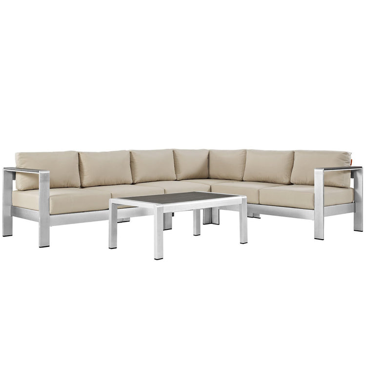 Shore 5 Piece Outdoor Aluminum Sectional Sofa Set - Silver Beige