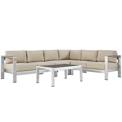 Shore 5 Piece Outdoor Aluminum Sectional Sofa Set - Silver Beige