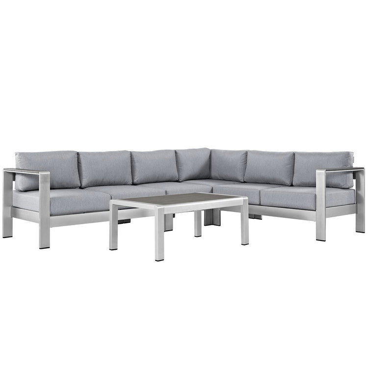 Shore 5 Piece Outdoor Aluminum Sectional Sofa Set - Silver Gray