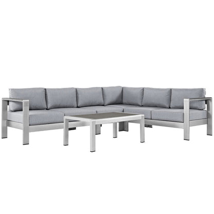 Shore 5 Piece Outdoor Aluminum Sectional Sofa Set - Silver Gray
